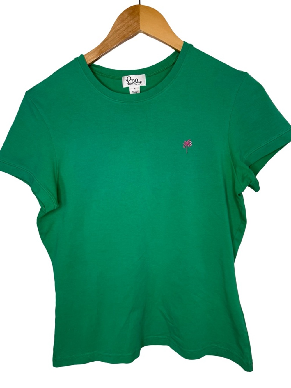 Lilly Pulitzer Emerald Green Short Sleeve Crewneck Tee with Pink Palm